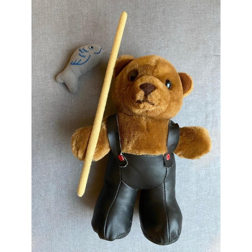 1985 Dakin Fishing Bear Plush Stuffed Animal Vintage sku32